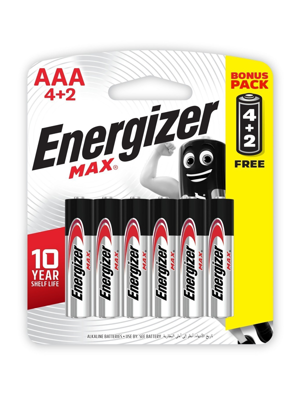 Energizer Max: AAA - 6 Pack 4+2 Free